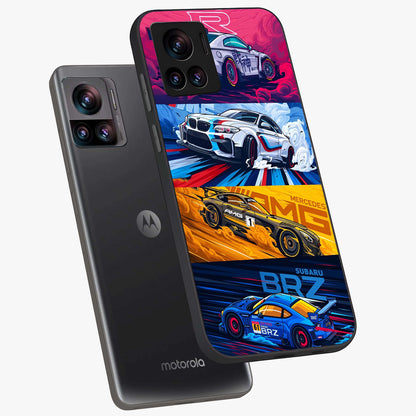 JDM Sports Car Glass Case displayed in angled mockup highlighting sleek Japanese racing car design with automotive aesthetic.