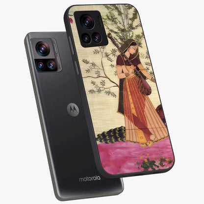 Lady With Veena Art Glass Case displayed in angled mockup highlighting graceful musical illustration with cultural artistic aesthetic.