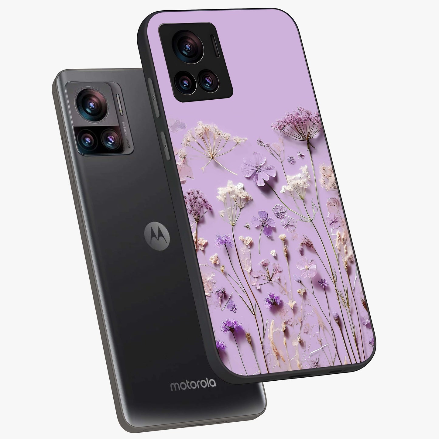Lavender Blossom Dream Glass Case displayed in angled mockup highlighting dreamy lavender flower design with calming aesthetic style.