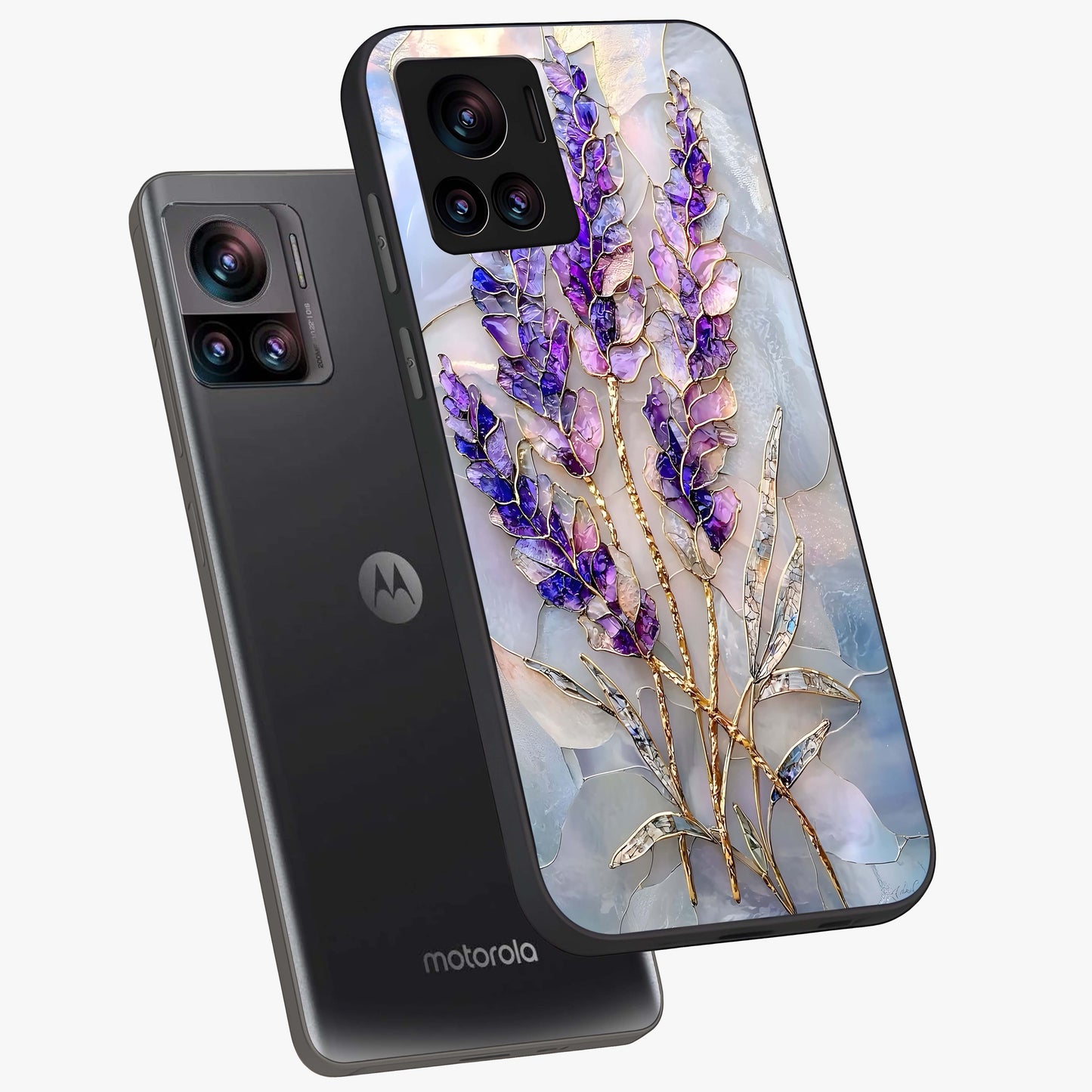 Lavender Dream Glow Glass Case displayed in angled mockup highlighting dreamy purple glow design with soft artistic style.