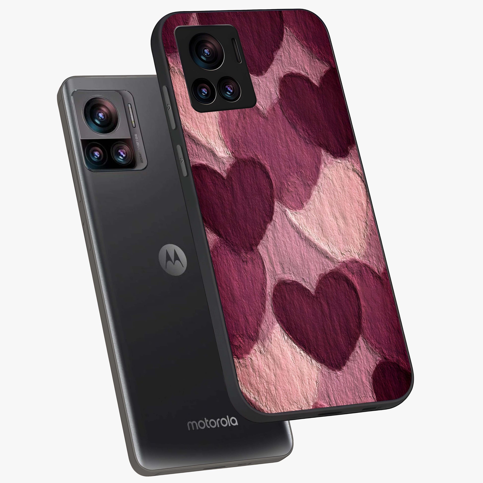 Layered Paper Hearts Glass Case displayed in angled mockup highlighting creative paper craft heart design with romantic aesthetic.