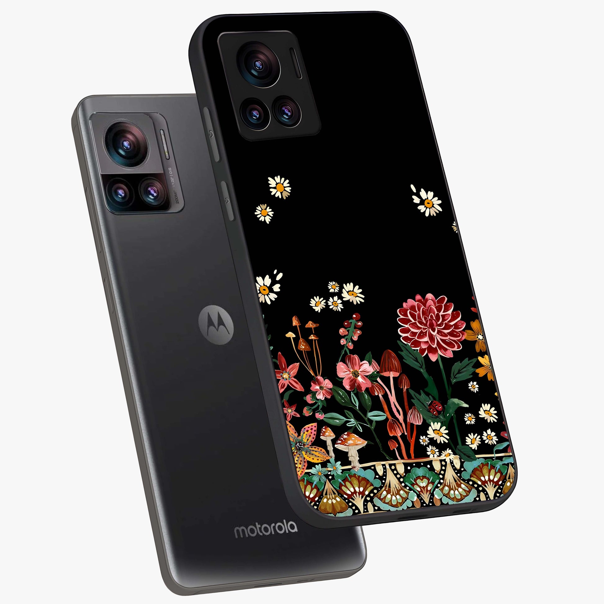 Midnight Bloom Pattern Glass Case displayed in angled mockup highlighting elegant flower design with midnight aesthetic style.