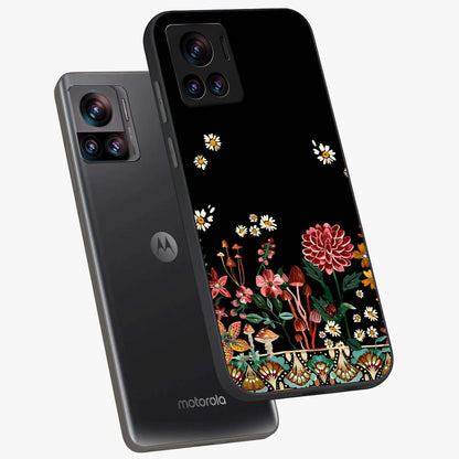 Midnight Bloom Pattern Glass Case displayed in angled mockup highlighting elegant flower design with midnight aesthetic style.