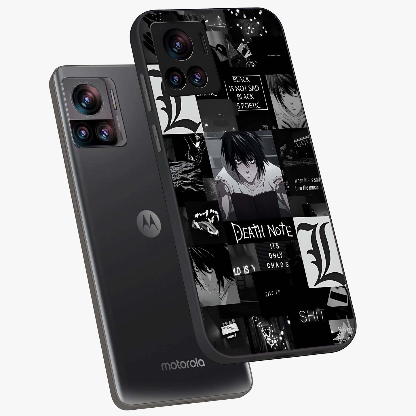 Midnight Chaos Mind Glass Case displayed in angled mockup highlighting chaotic artistic design with dramatic midnight aesthetic.