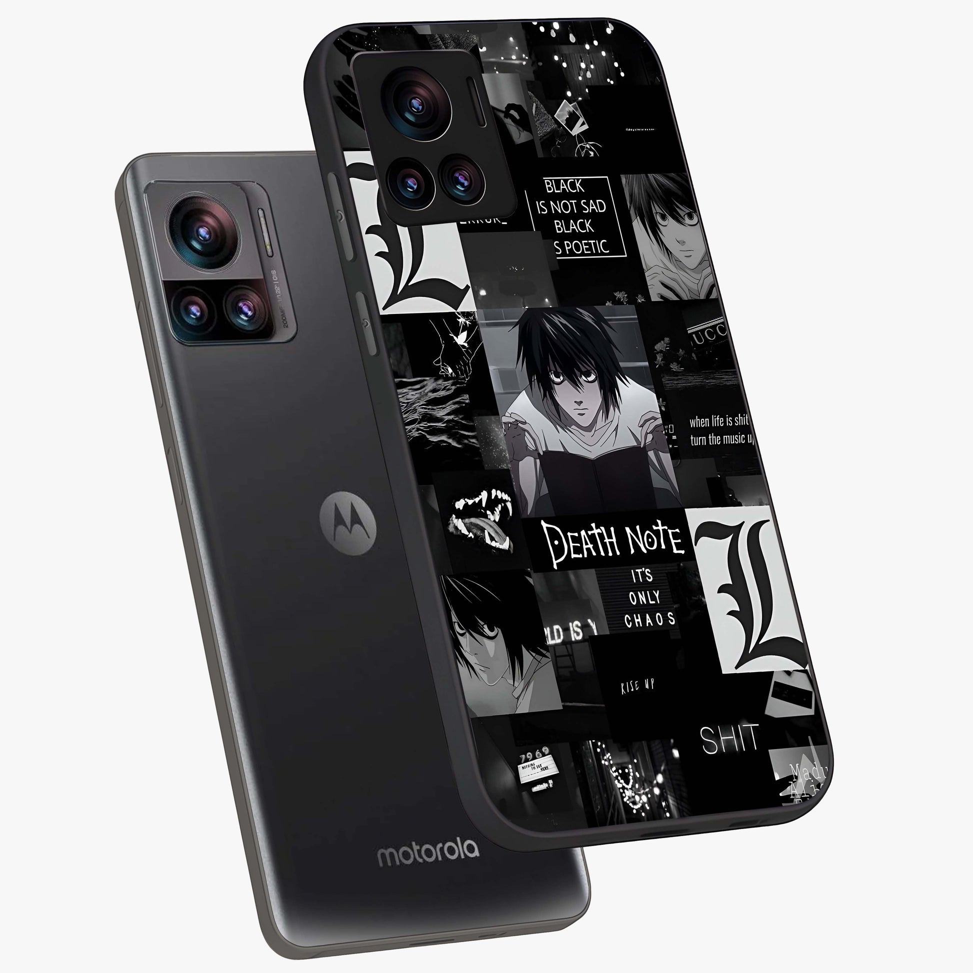 Midnight Chaos Mind Glass Case displayed in angled mockup highlighting chaotic artistic design with dramatic midnight aesthetic.
