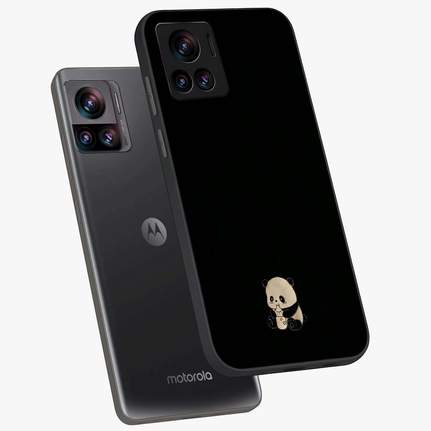 Midnight Panda Love Glass Case displayed in angled mockup highlighting adorable panda illustration with midnight aesthetic.