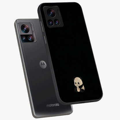 Midnight Panda Love Glass Case displayed in angled mockup highlighting adorable panda illustration with midnight aesthetic.