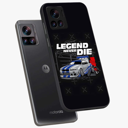 Midnight Racing Legacy Glass Case displayed in angled mockup highlighting dynamic automotive design with bold midnight aesthetic.