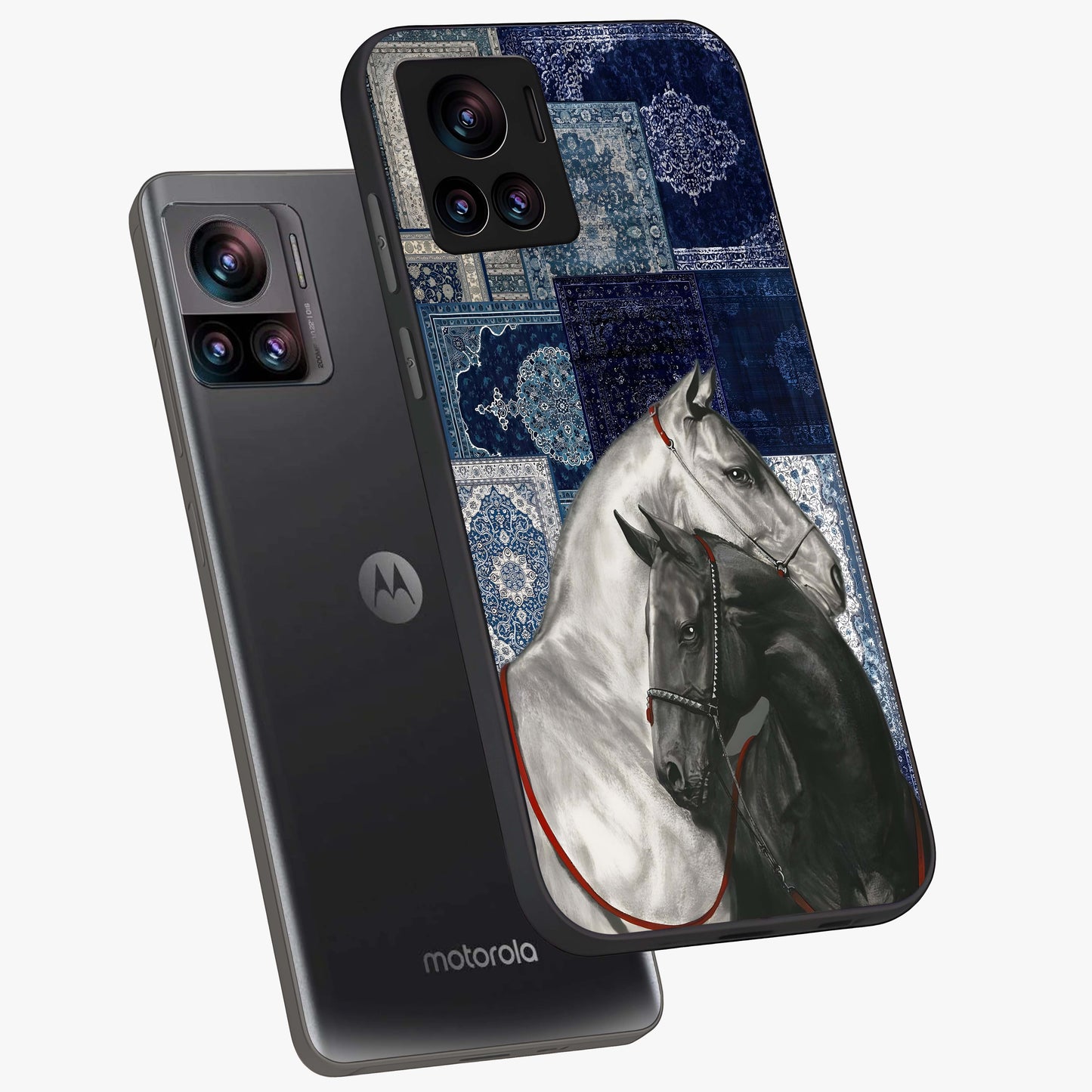 Midnight Stallion Blues Glass Case displayed in angled mockup highlighting powerful stallion illustration with deep midnight tones.