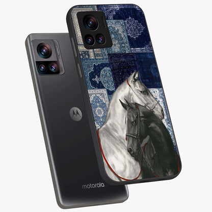 Midnight Stallion Blues Glass Case displayed in angled mockup highlighting powerful stallion illustration with deep midnight tones.