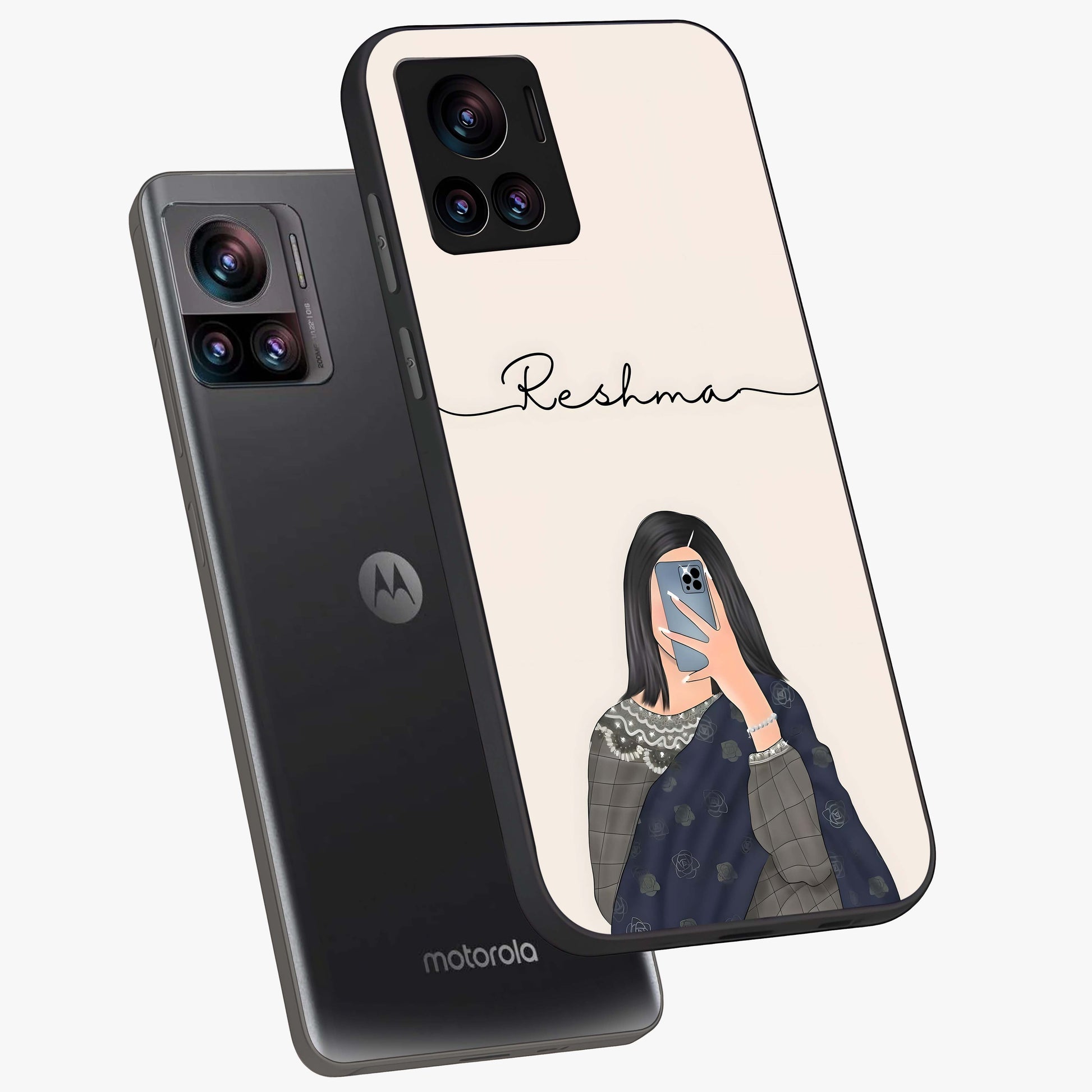 Mirror Mood Muse With Custom Name Glass Case displayed in angled mockup highlighting aesthetic mirror inspired design with custom name feature.