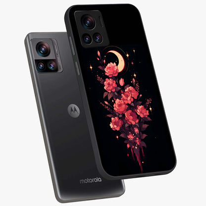 Moonlit Floral Elegance Glass Case displayed in angled mockup highlighting graceful flower design with soft moonlight aesthetic.