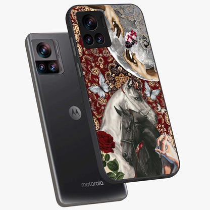 Moonlit Royal Stallion Glass Case displayed in angled mockup highlighting powerful stallion illustration with royal night aesthetic.