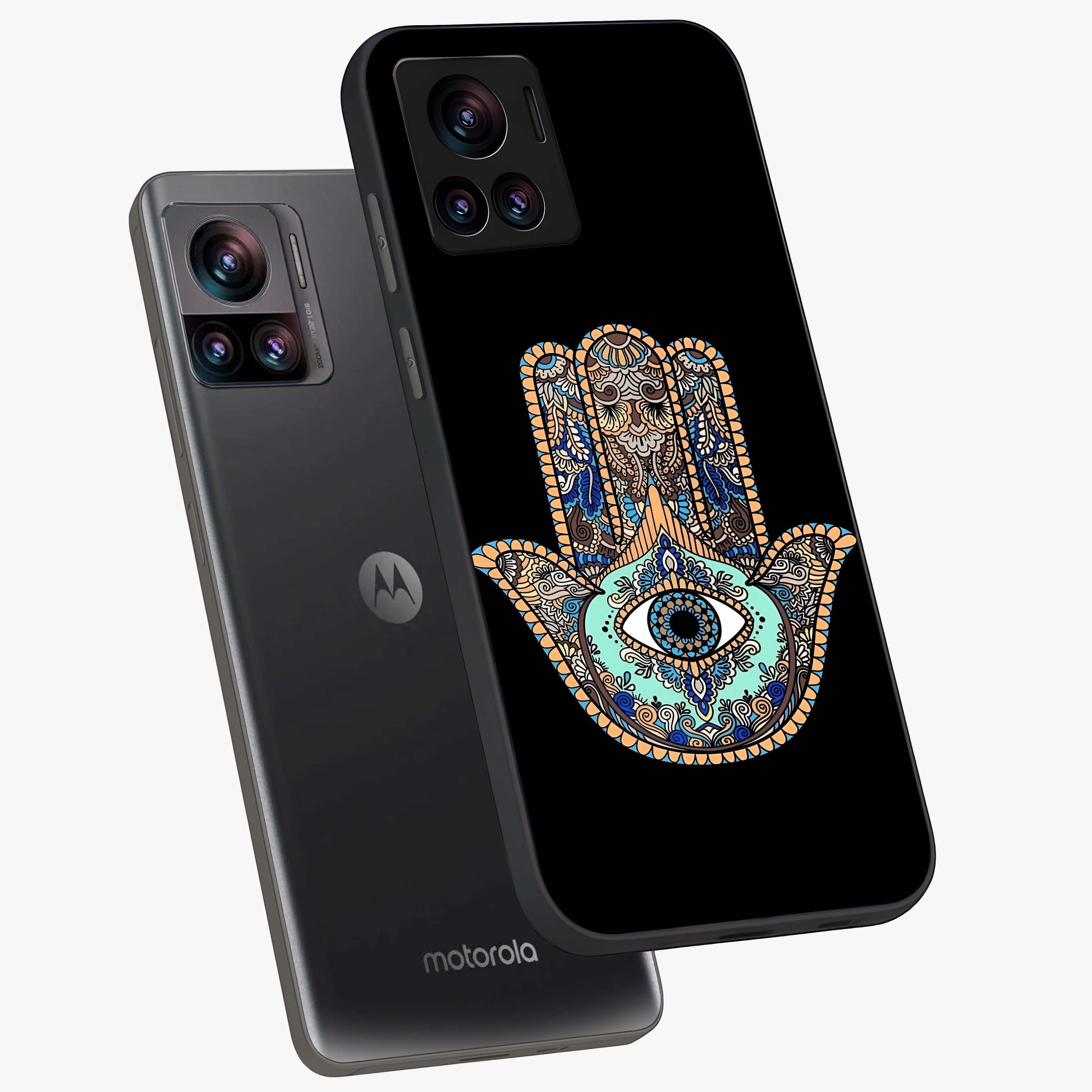 Mystic Hamsa Eye Glass Case displayed in angled mockup highlighting spiritual hamsa symbol with mystical aesthetic style.