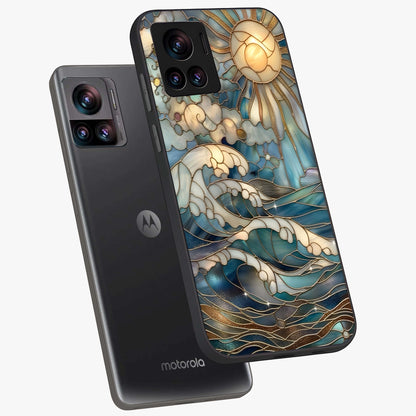 Oceanic Stained Printed Glass Case displayed in angled mockup highlighting colorful aquatic design with artistic aesthetic style.