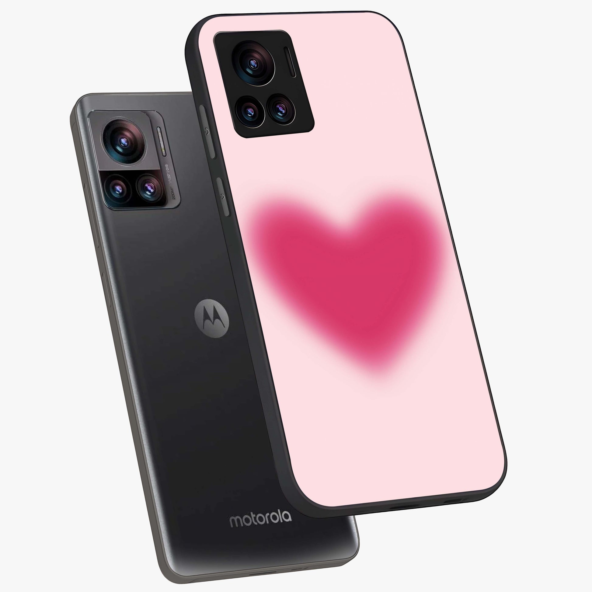 Pink Aura Heart Glass Case displayed in angled mockup highlighting vibrant pink heart design with dreamy aura aesthetic.