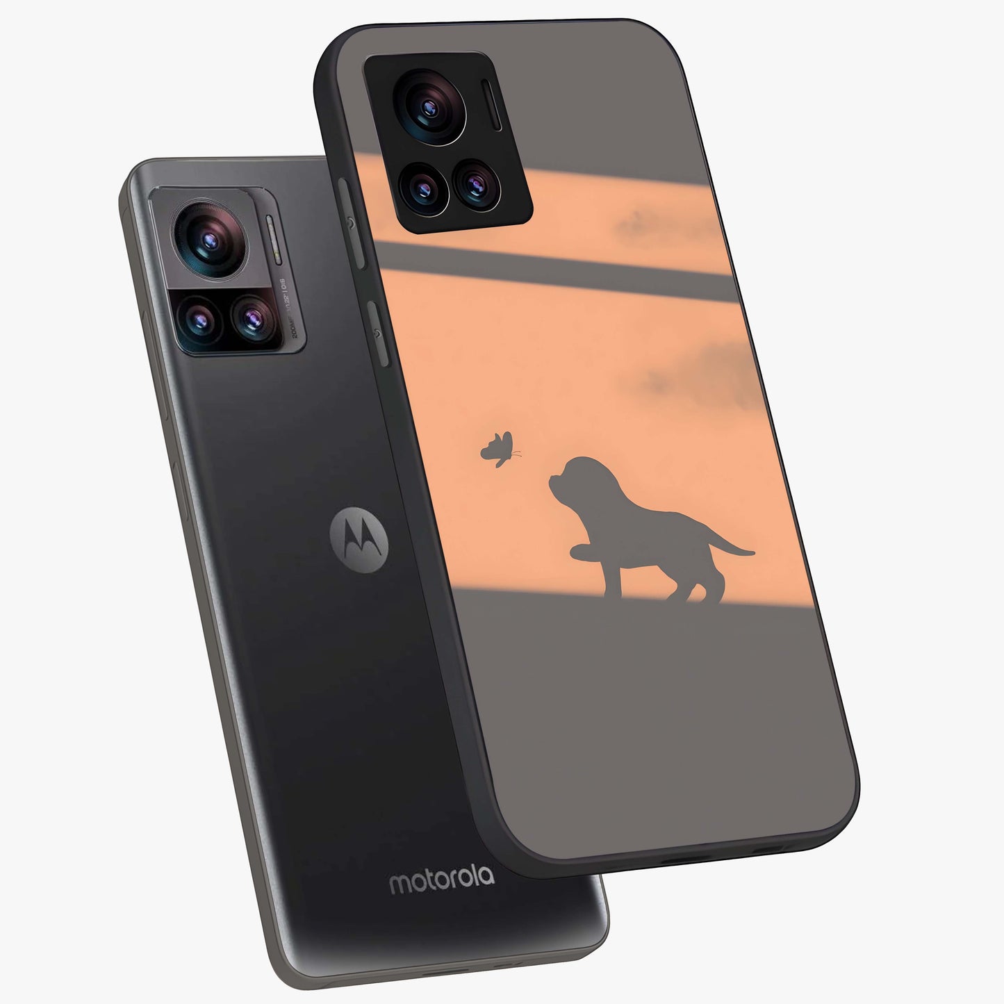 Puppy Shadow Art Glass Case displayed in angled mockup highlighting playful dog illustration with artistic shadow aesthetic.