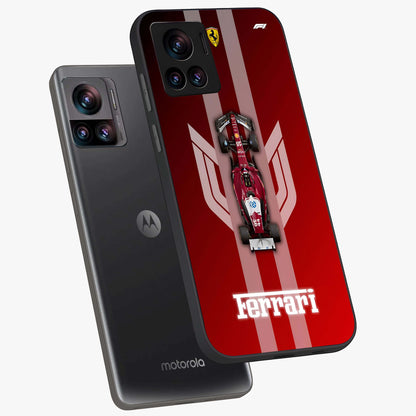 Red Ferrari F1 Vertical Glass Case displayed in angled mockup highlighting high speed racing design with bold automotive aesthetic.