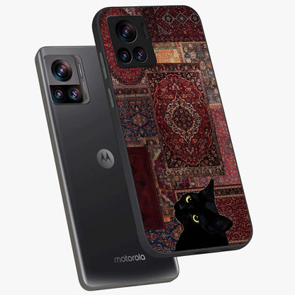 Regal Magic Cat Apple Glass Case displayed in angled mockup highlighting whimsical feline design with fantasy aesthetic.