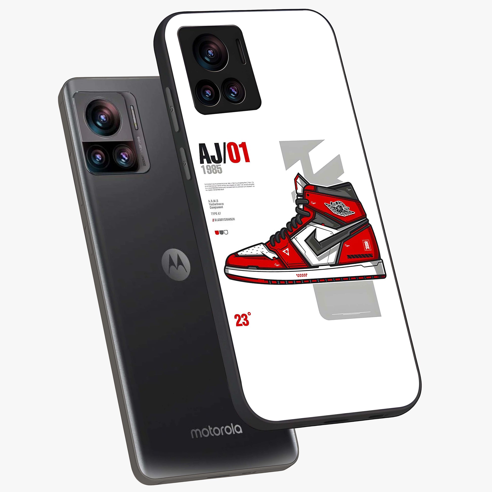 Retro Sneaker Blueprint Glass Case displayed in angled mockup highlighting detailed shoe design with sporty retro aesthetic.
