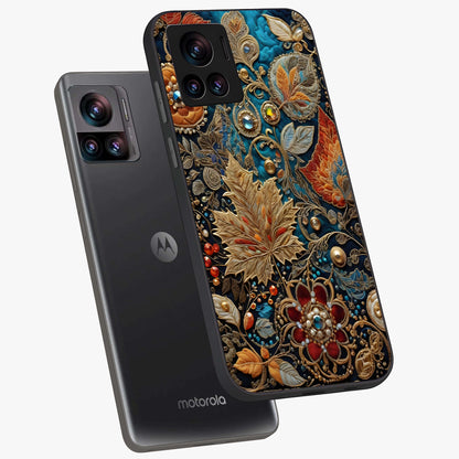 Royal Jewel Garden Glass Case displayed in angled mockup highlighting vibrant jewel inspired floral design with elegant aesthetic.