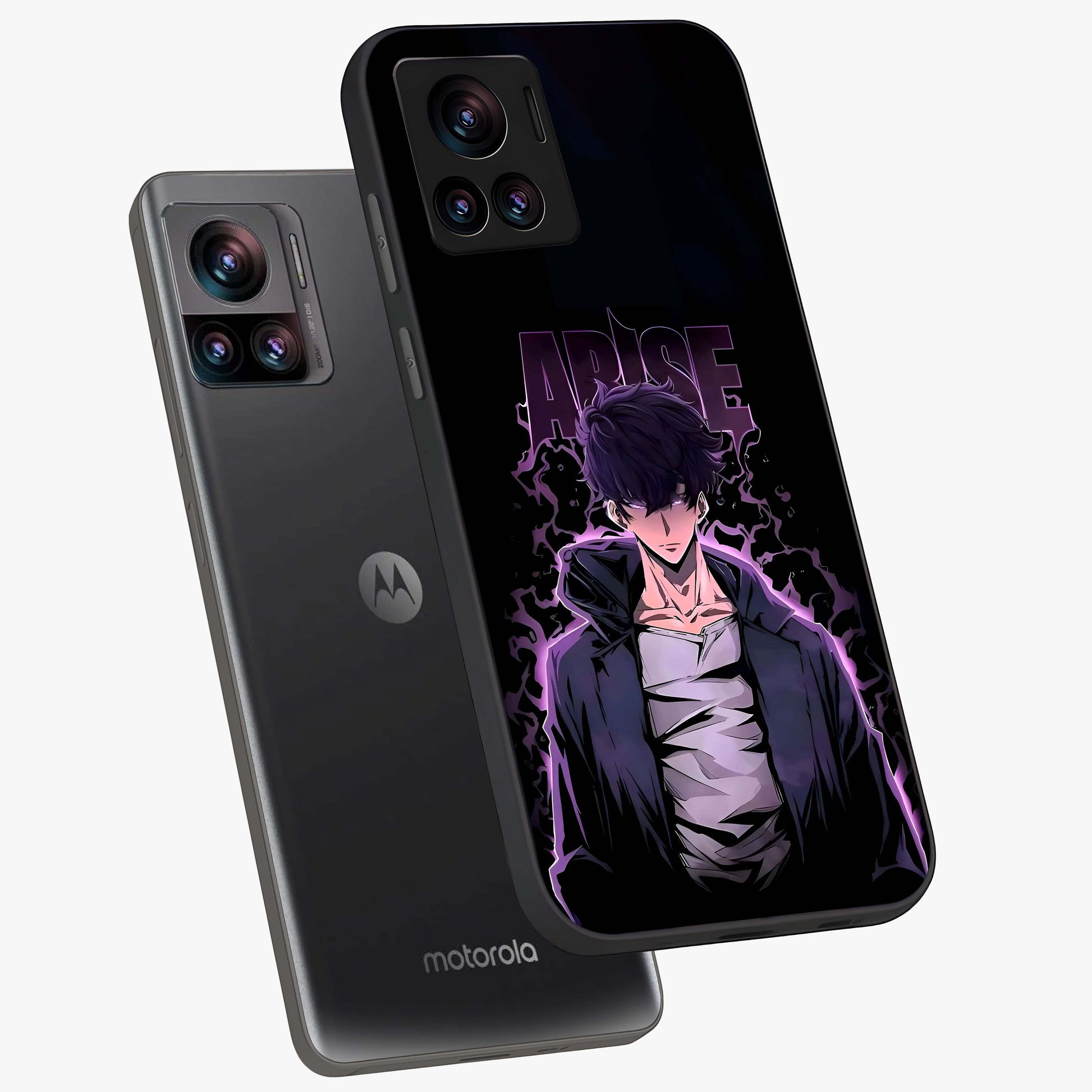 Shadow Monarch Awakening Glass Case displayed in angled mockup highlighting dramatic shadow warrior design with fantasy aesthetic.