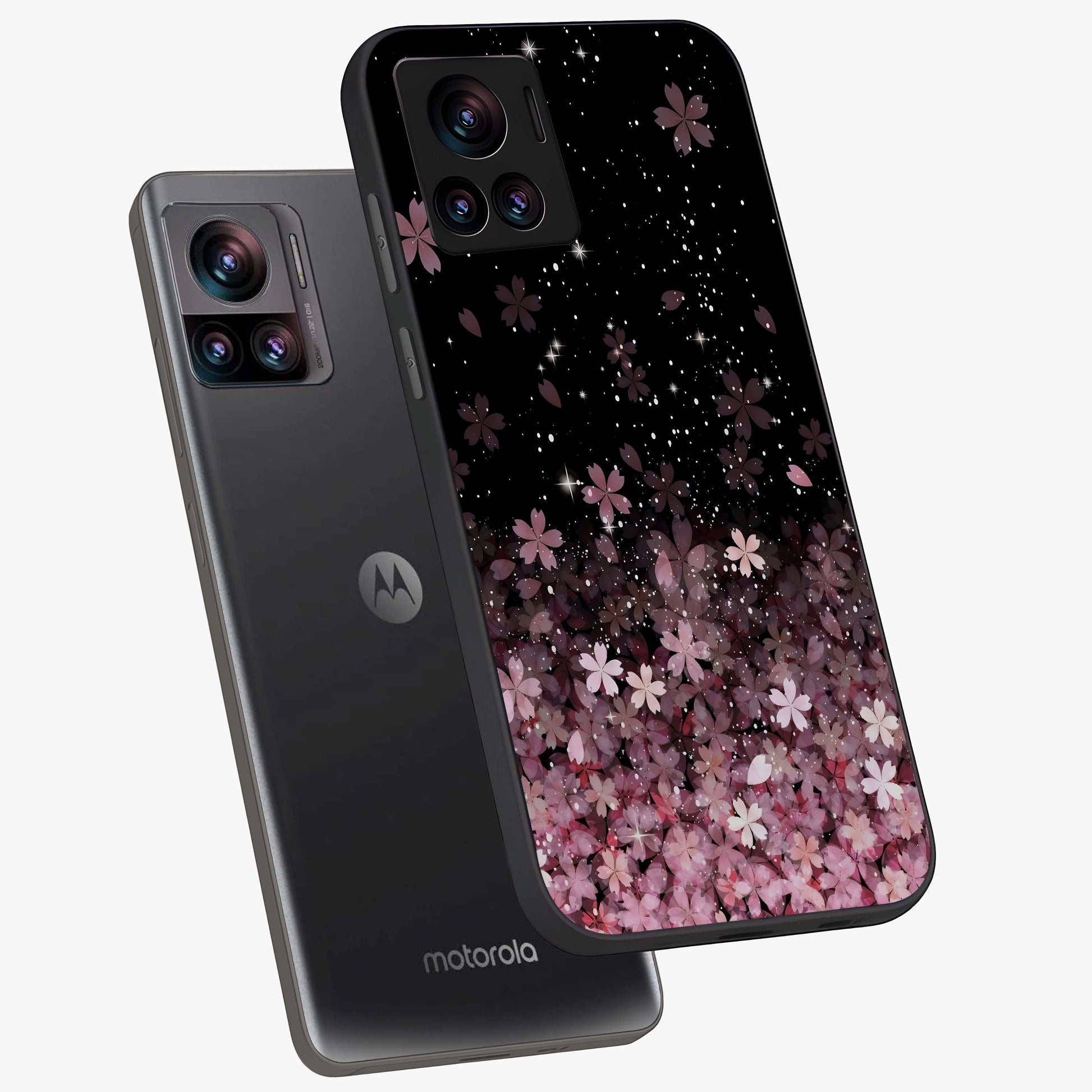 Small Starry Flowers Glass Case displayed in angled mockup highlighting tiny flower pattern with celestial aesthetic style.