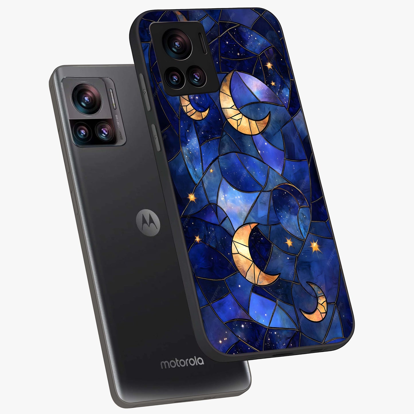 Starlit Sky Tapestry Glass Case displayed in angled mockup highlighting celestial night pattern with artistic aesthetic style.