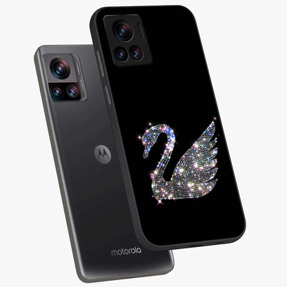 Starlit Swan Grace Glass Case displayed in angled mockup highlighting elegant swan illustration with dreamy celestial aesthetic.