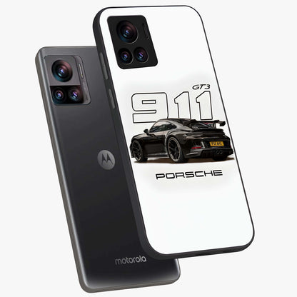 Turbo Legacy Icon Glass Case displayed in angled mockup highlighting dynamic automotive design with performance aesthetic.