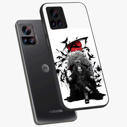 Uchiha Shadow Throne Glass Case displayed in angled mockup highlighting glowing aquatic design with celestial aesthetic.