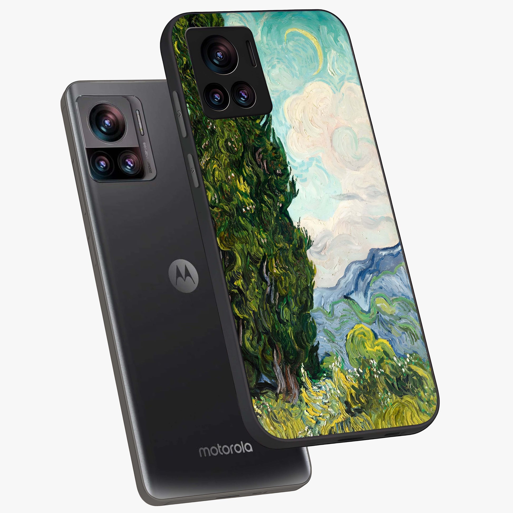 Van Gogh Vintage Art Glass Case displayed in angled mockup highlighting textured brushstroke design with classic aesthetic.