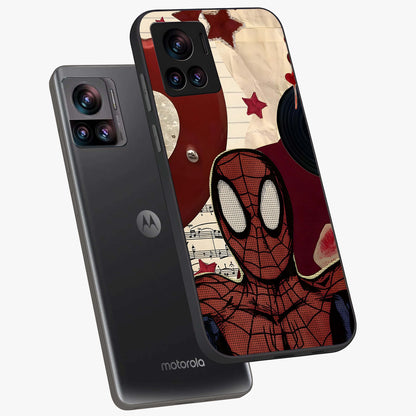 Web Warrior Vibes Glass Case displayed in angled mockup highlighting dynamic web design with comic style aesthetic.