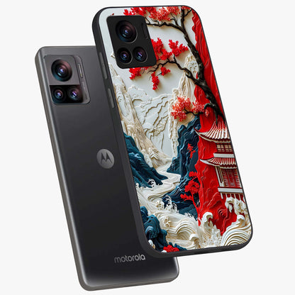 Whispers Of Sakura Waves Glass Case displayed in angled mockup highlighting flowing sakura design with soft floral aesthetic.
