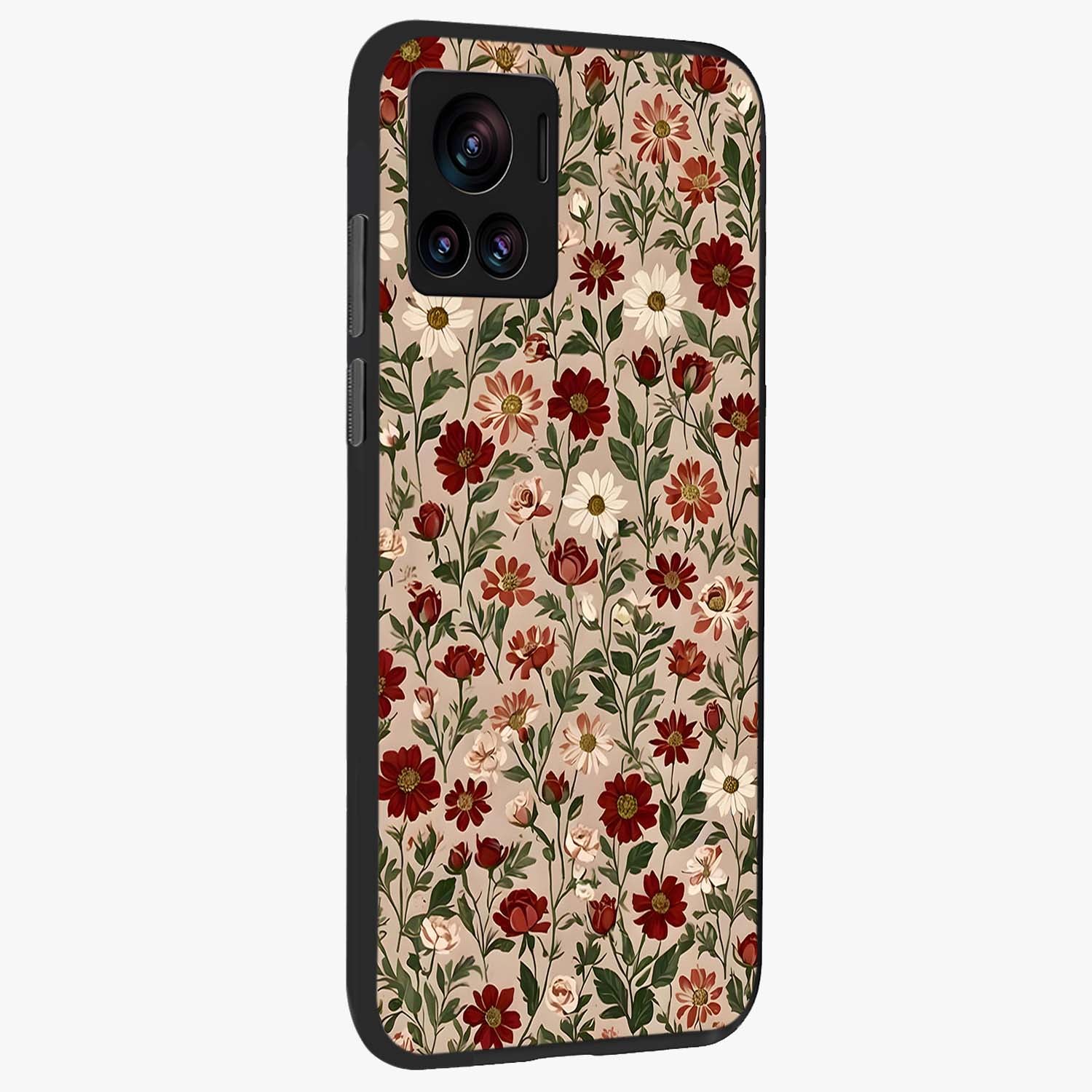 Biege Flower With Leaf Glass Case upright view showcasing delicate beige flower illustration with clean botanical style.