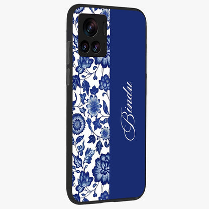 Blue Vintage Floral Pattern Glass Case upright view showcasing delicate blush floral texture with modern minimal style.