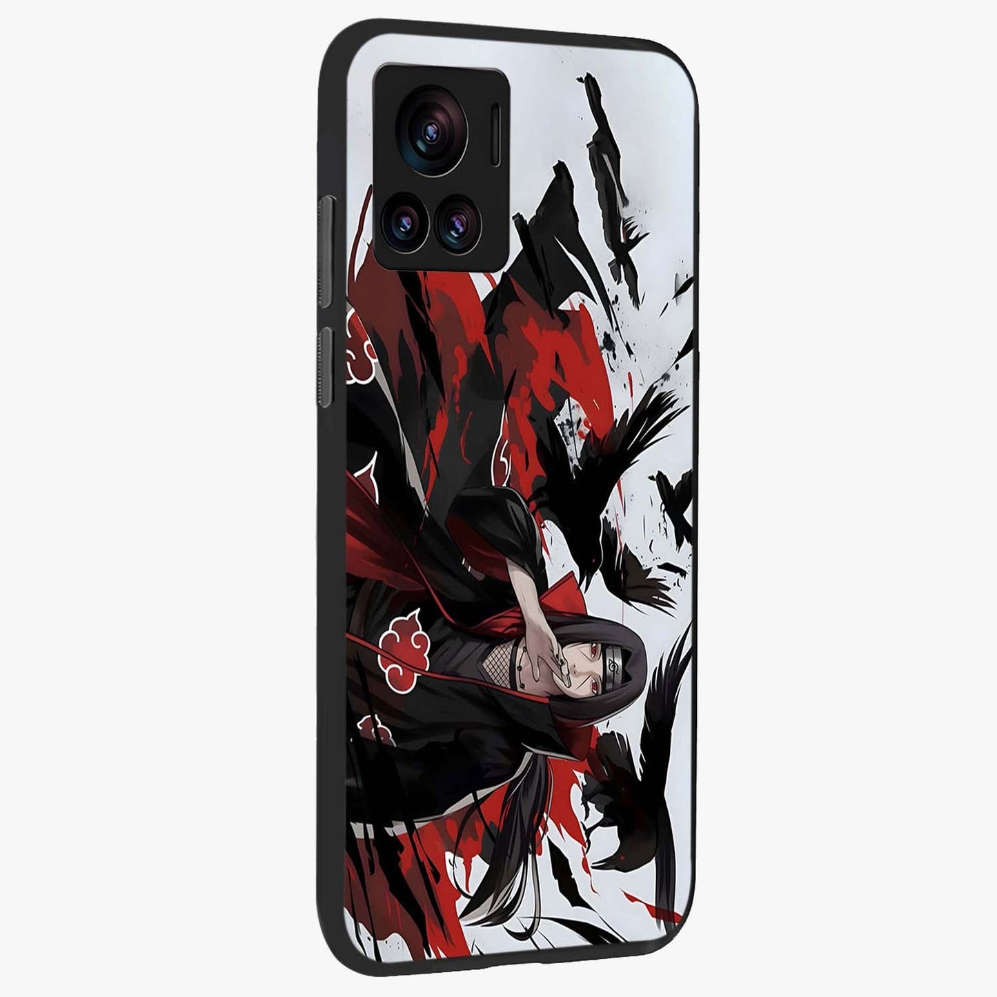 Crimson Crow Illusion Glass Case upright view showcasing striking crow illusion artwork with intense crimson theme.