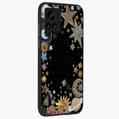 Galactic Jewel Stars Glass Case upright view showcasing glittering star jewel artwork with vibrant galaxy theme.