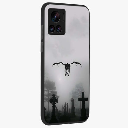 Graveyard Shadow Descent Glass Case upright view showcasing haunting graveyard artwork with dramatic dark theme.