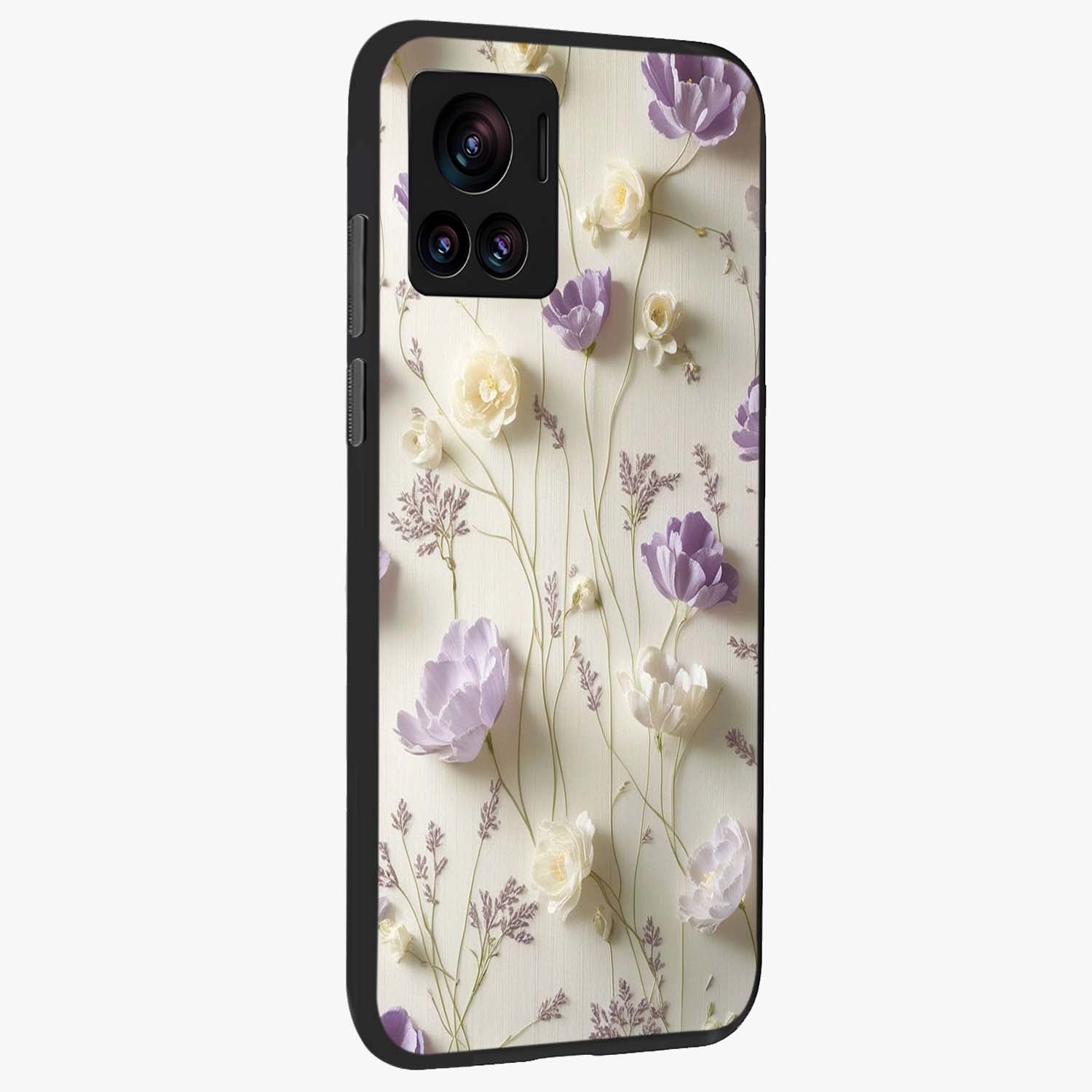 Lilac Breeze Harmony Glass Case upright view showcasing delicate lilac artwork with peaceful floral theme.