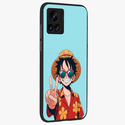 Luffy Summer Anime Vibe Glass Case upright view showcasing dynamic anime artwork with bright adventurous theme.
