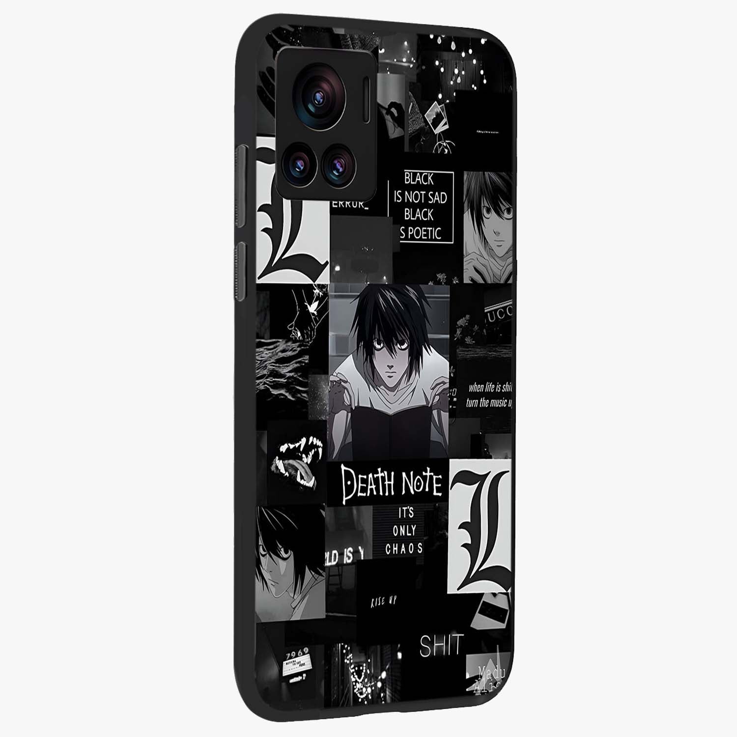Midnight Chaos Mind Glass Case upright view showcasing expressive abstract artwork with bold dark theme.