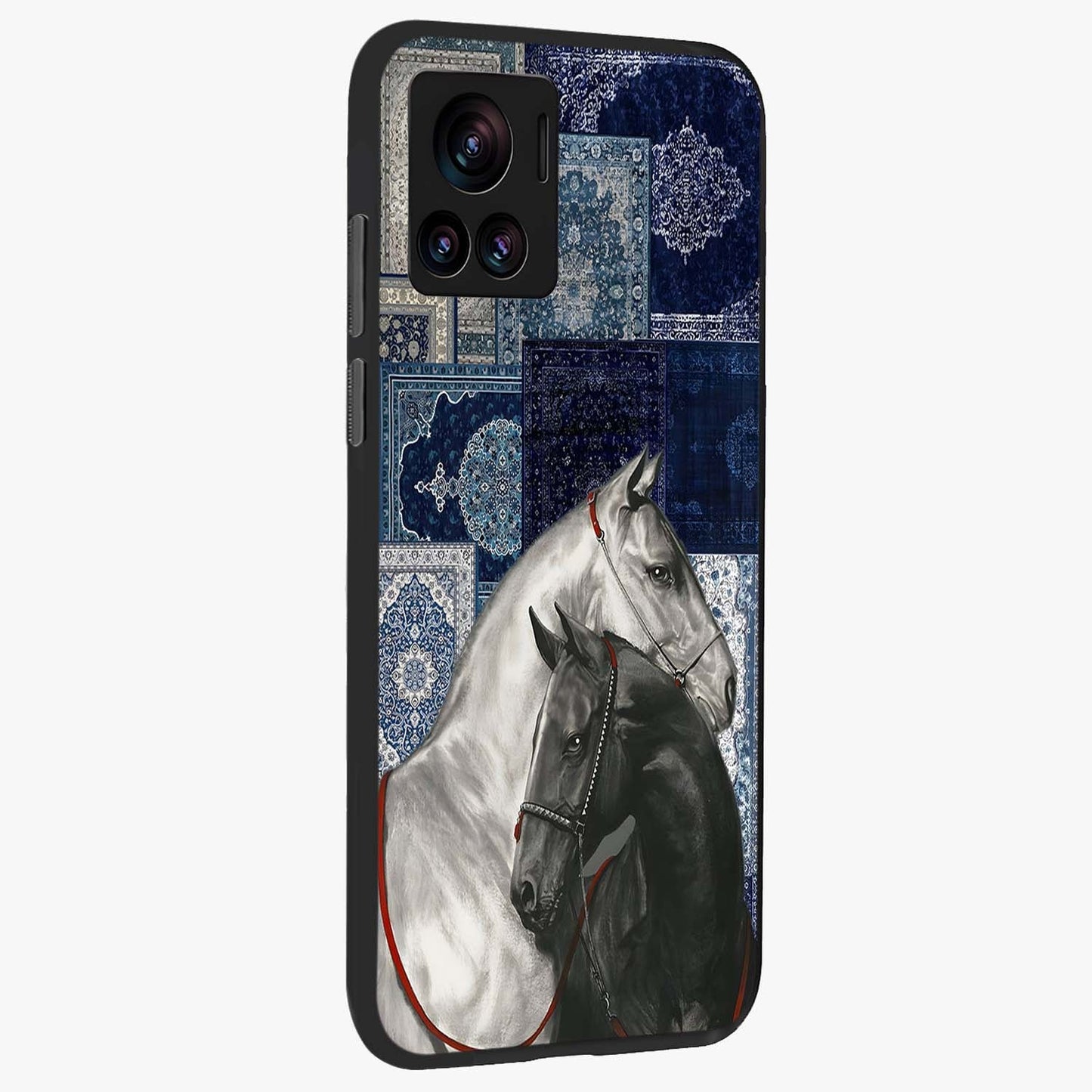 Midnight Stallion Blues Glass Case upright view showcasing dramatic horse artwork with bold artistic theme.