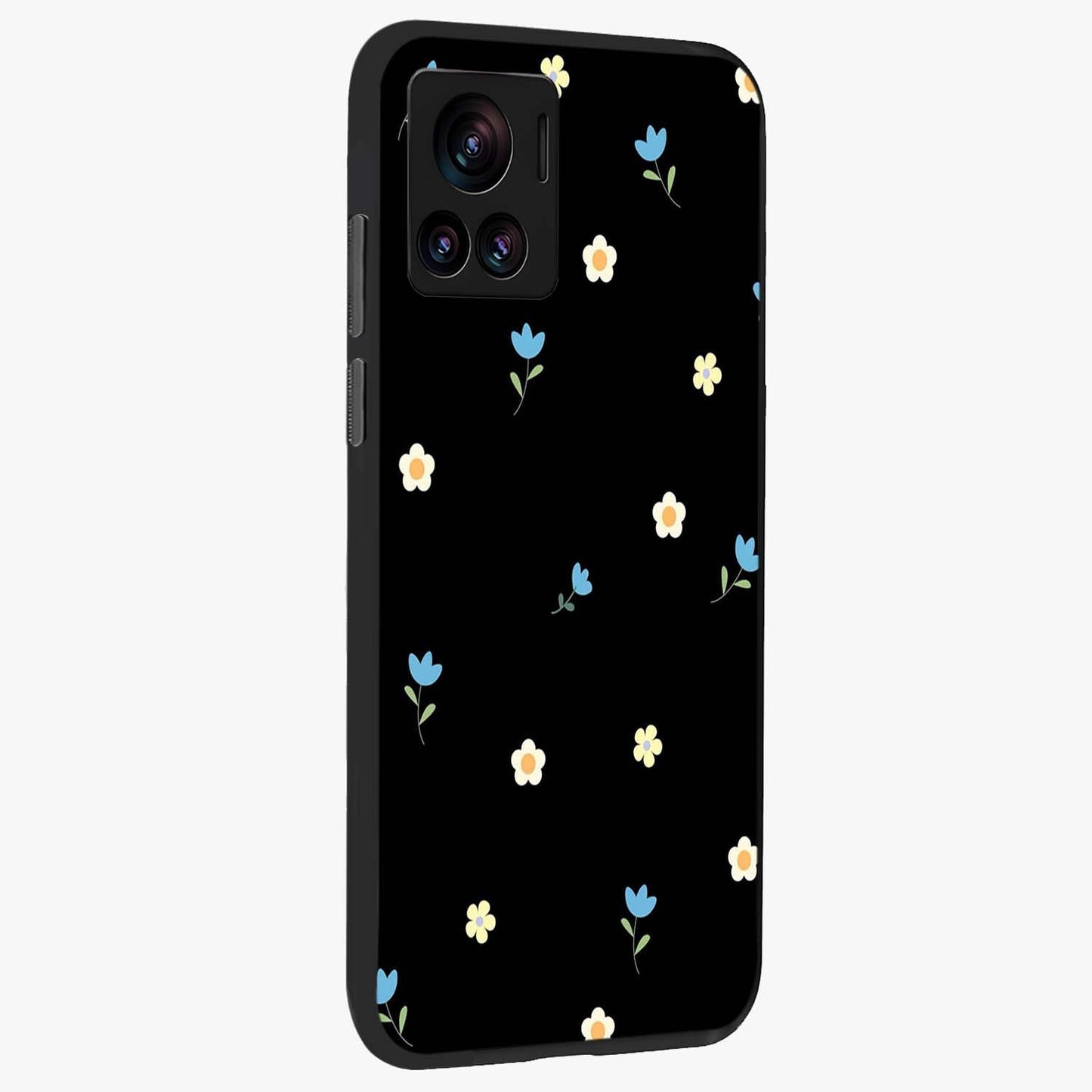 Minimal Petal Whispers Glass Case upright view showcasing elegant floral artwork with modern minimalist style.