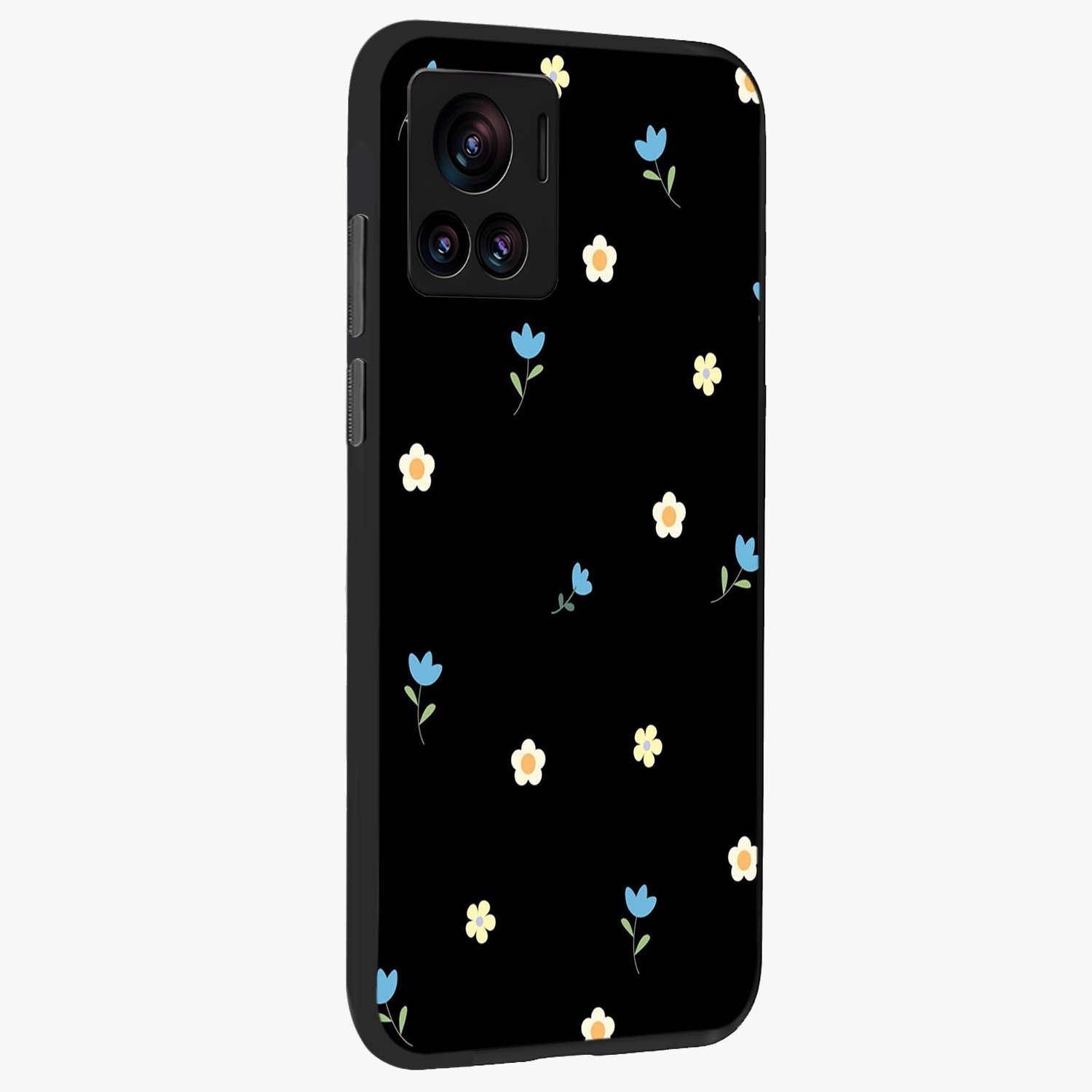 Minimal Petal Whispers Glass Case upright view showcasing elegant floral artwork with modern minimalist style.