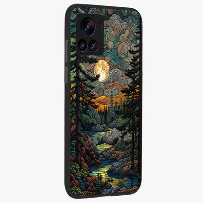 Moonlight Forest Dream Glass Case upright view showcasing magical forest artwork with calm night theme.