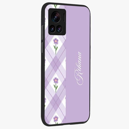 Purple Diamond Floral Glass Case upright view showcasing vibrant floral artwork with stylish geometric theme.