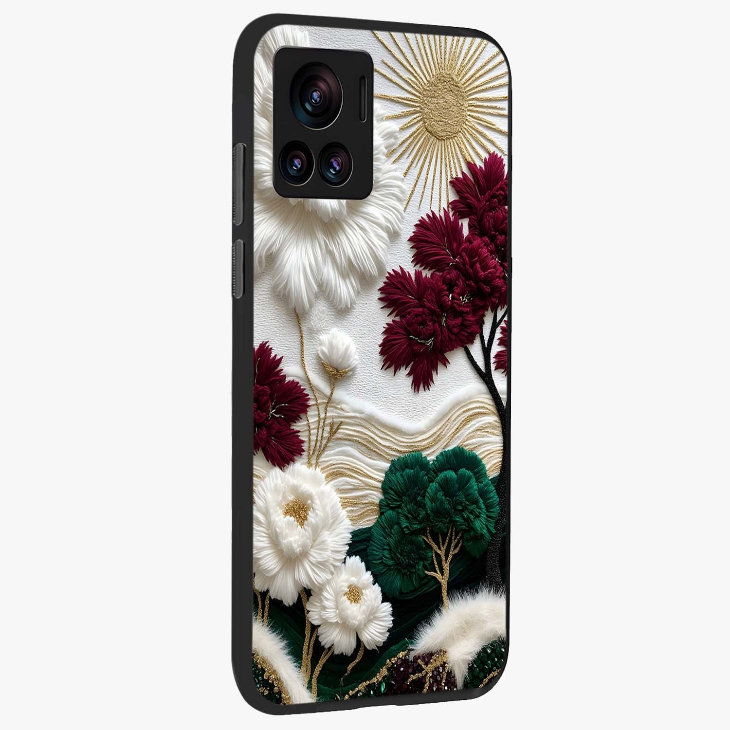 Radiant Bloom Elegance Glass Case upright view showcasing decorative flower artwork with refined botanical theme.