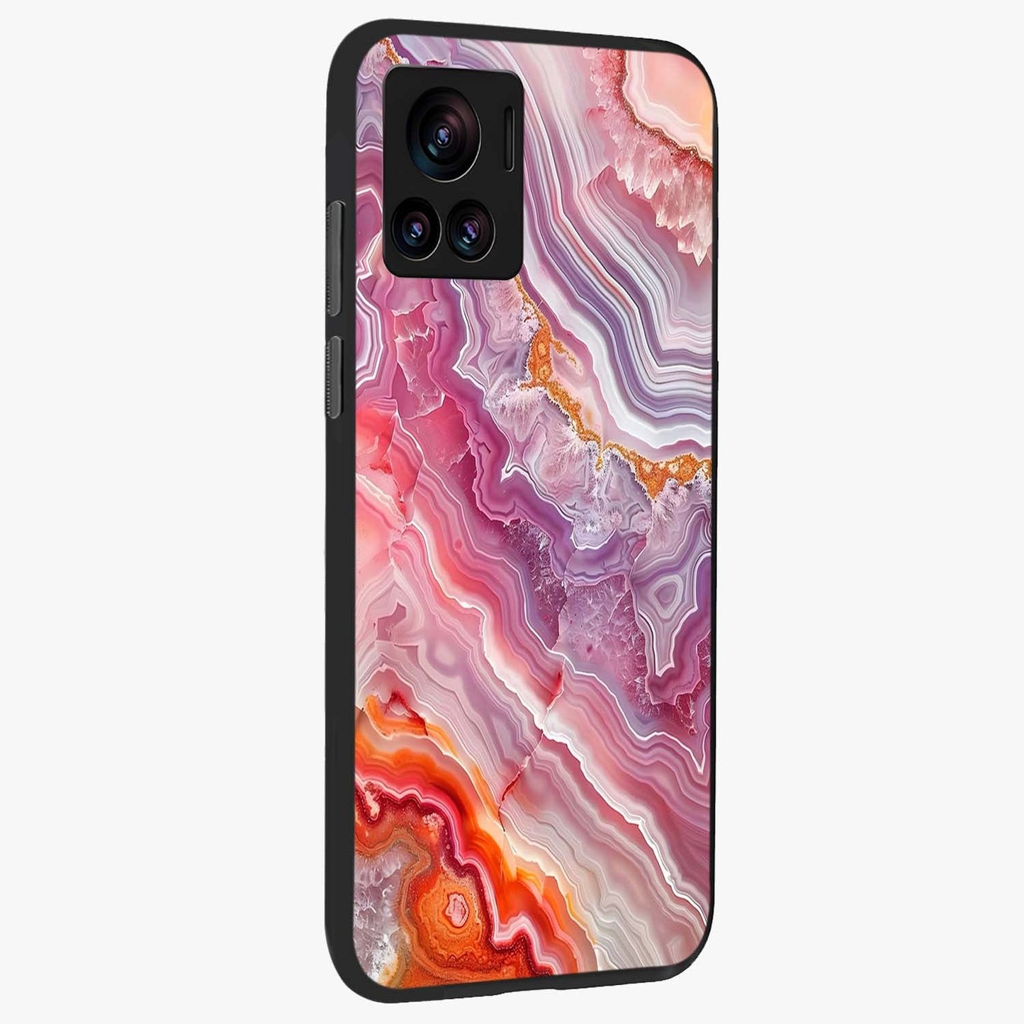 Rose Quartz Marble Glass Case upright view showcasing decorative marble artwork with luxurious pastel theme.