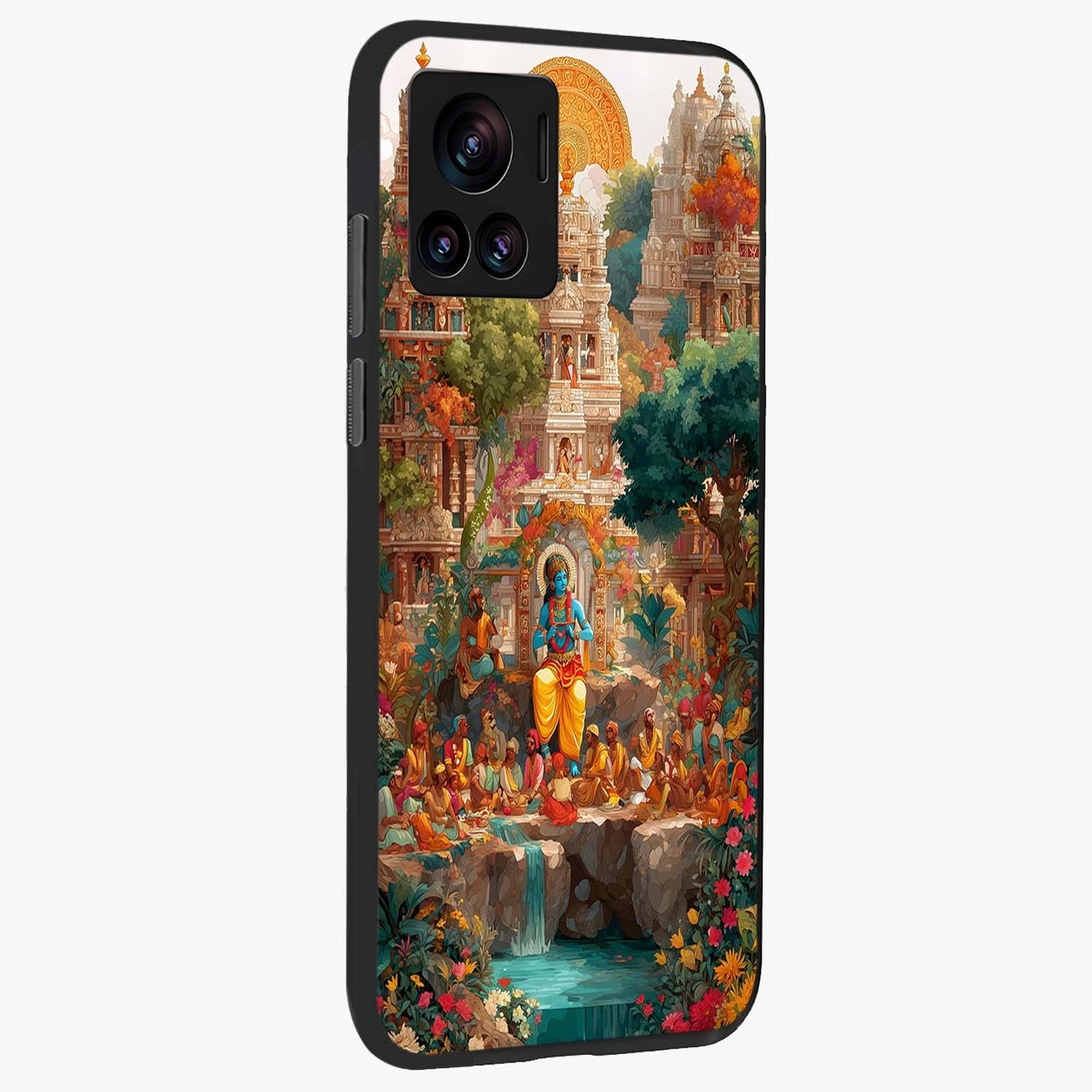 Sacred Sunlight Gods Glass Case upright view showcasing glowing divine artwork with sacred mythological theme.